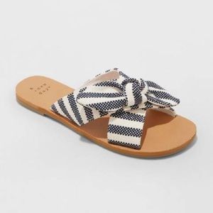 Women's Livia Knotted Bow Slide Sandals Navy Stripe - A New Day 7.5